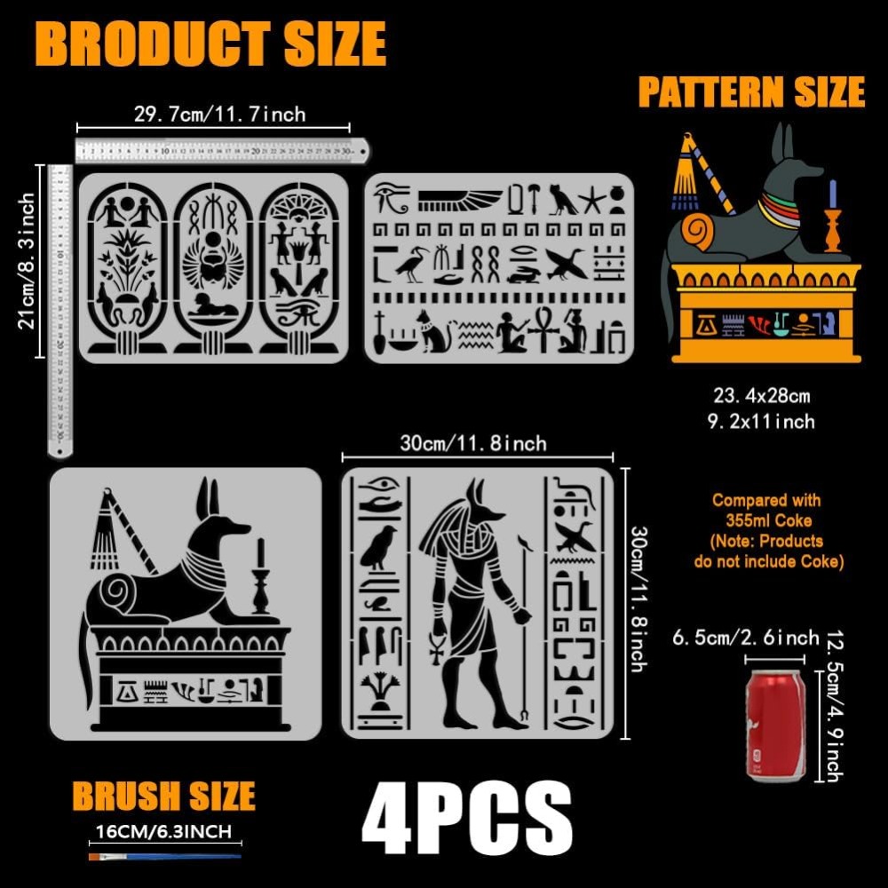 Photography Model - 4 PCS Egyptian Symbols Stencil for