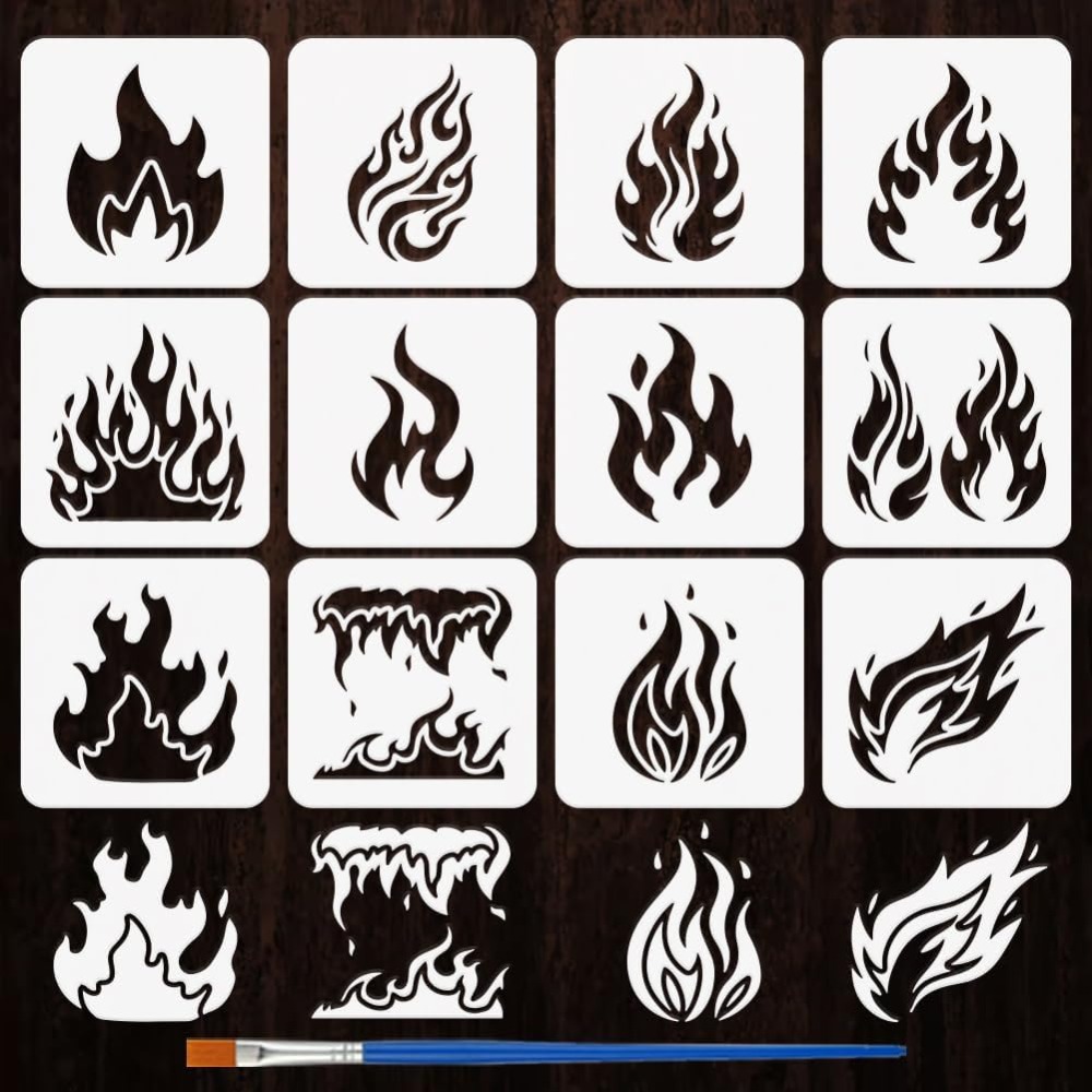 Photography Model - 12PCS Flame Painting Stencil with Paint