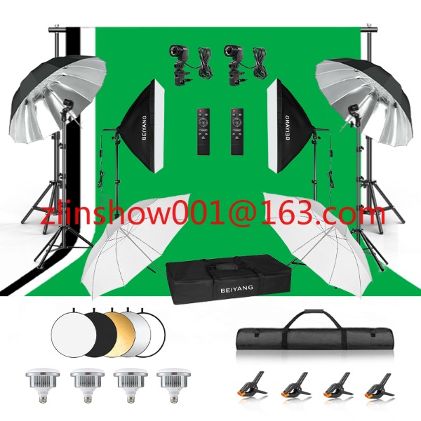 Photography Umbrella Lighting Kit - Photo Studio Equipment 2.6*3m/2*3m Background Stand