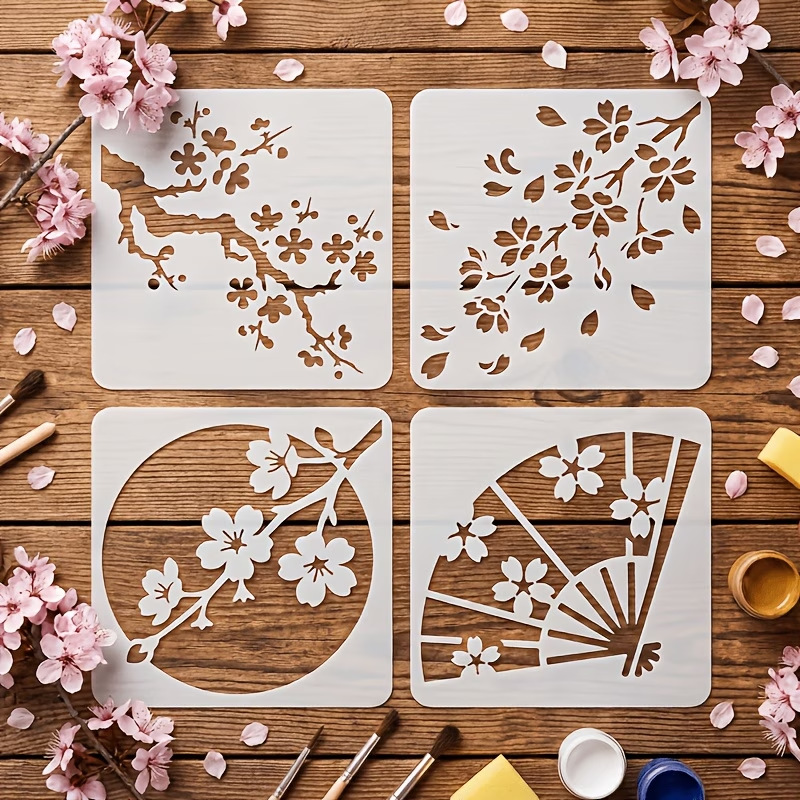 Photography Model - 4PCS Japanese Cherry Blossom Stencils Reusable