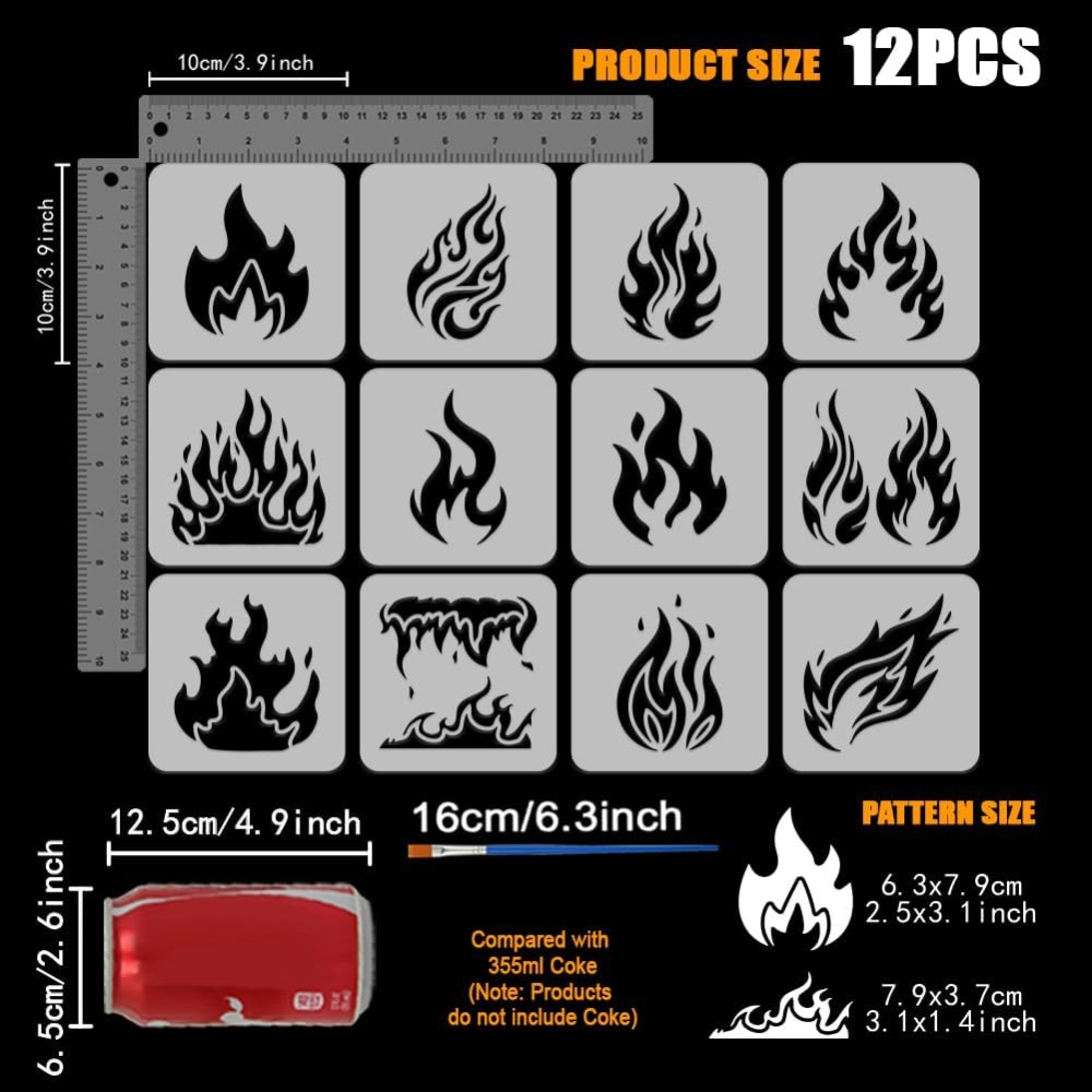 12PCS Flame Painting Stencil w - огляд і ціна Photography Model
