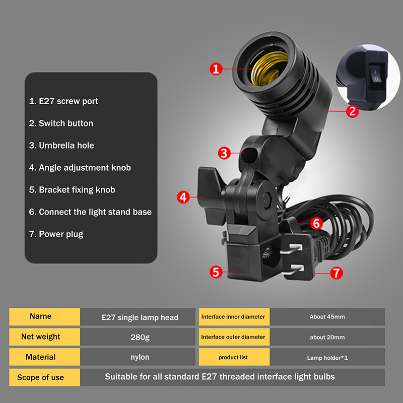 E27 AC Socket Lamp Single Head - огляд і ціна Photography Bulb